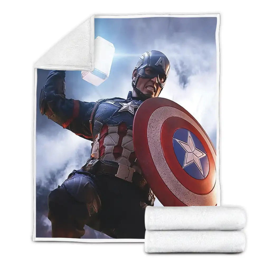 Captain America With Thor Hammer Fleece Blanket Gift For Birthday Halloween Christmas Thanksgiving
