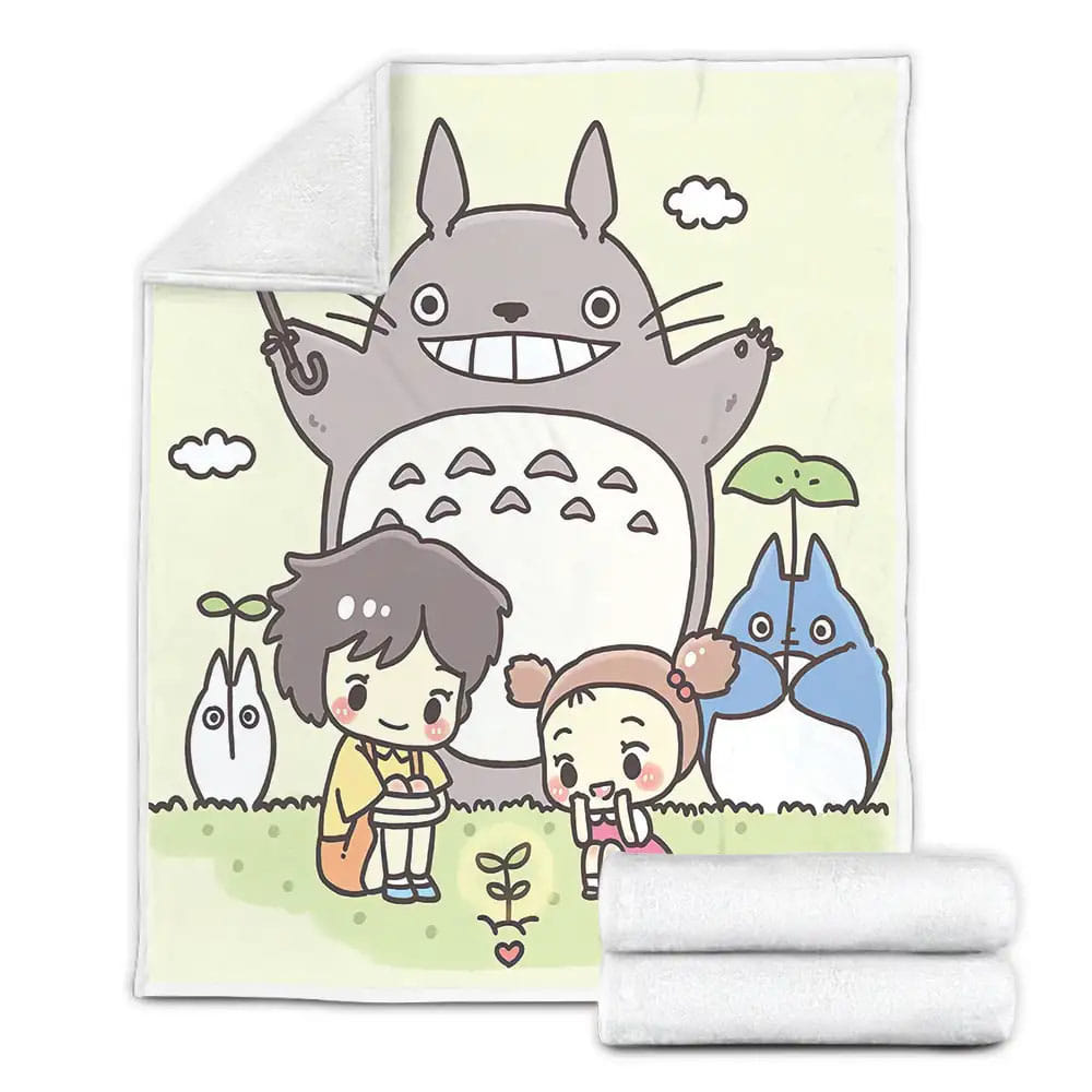 My Neighbor Totoro Characters In Adorable Chibi Drawing Fleece Blanket Gift For Wife Husband Besties
