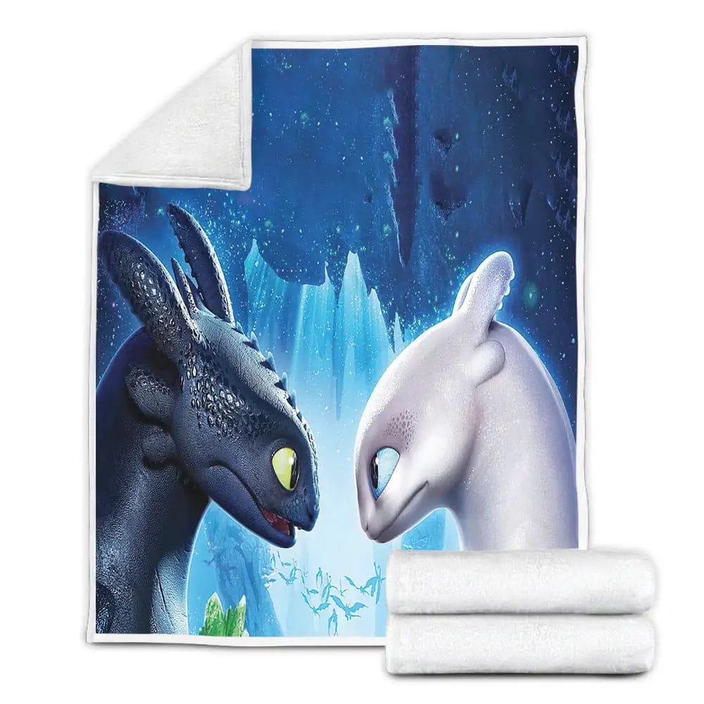 Toothless With His Girlfirend Night Fury Fleece Blanket Gift For Christmas Thanksgiving Halloween