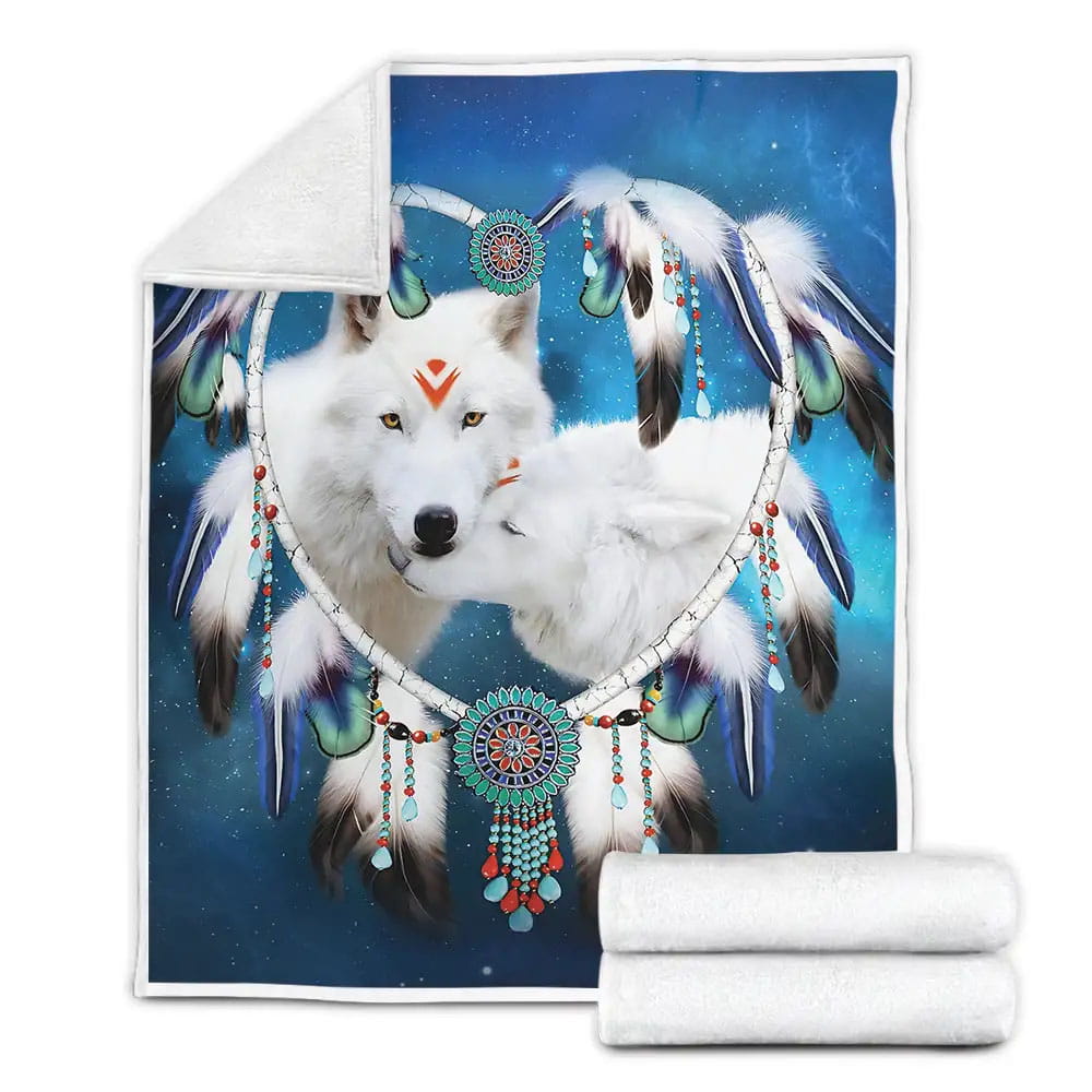 Native American Wolf Dreamcatcher Fleece Blanket Gift For Birthday Halloween Christmas Thanksgiving
