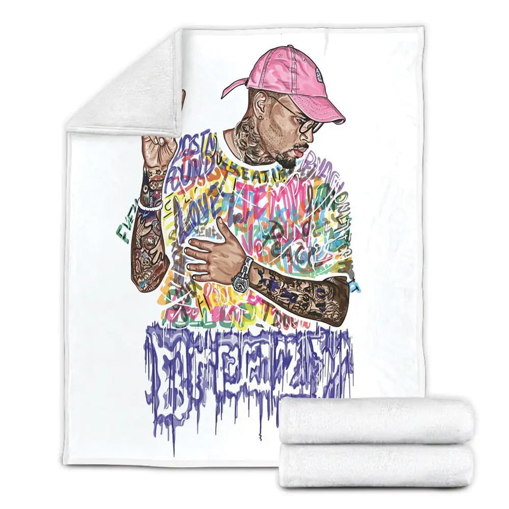 Chris Brown Showing V Sign Artwork Fleece Blanket Gift For Birthday Halloween Christmas Thanksgiving