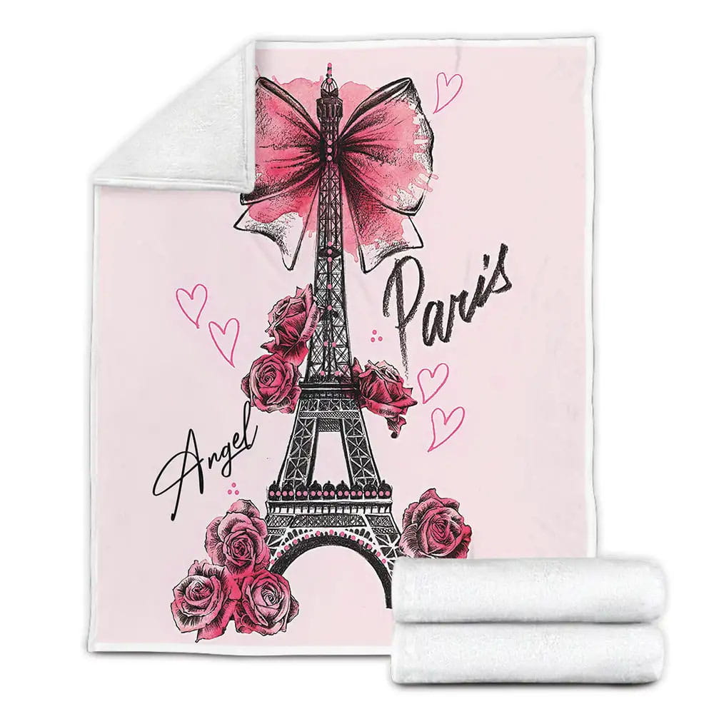 Eiffel Tower Paris Pink Rose Petmytshirt Fleece Blanket Gift For Christmas Thanksgiving Halloween