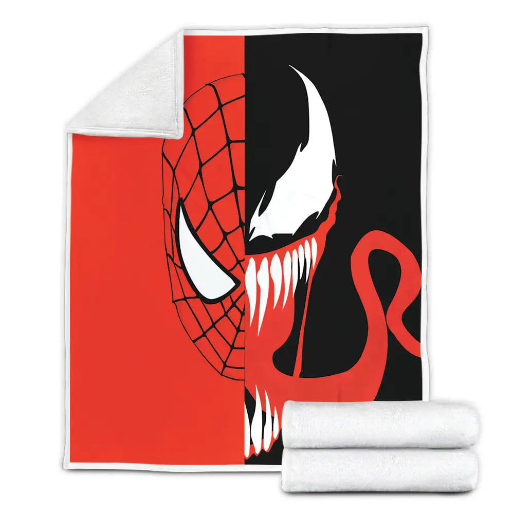 Spider-Man And Venom Split Face Art Fleece Blanket Gift For Birthday Halloween Christmas Thanksgiving