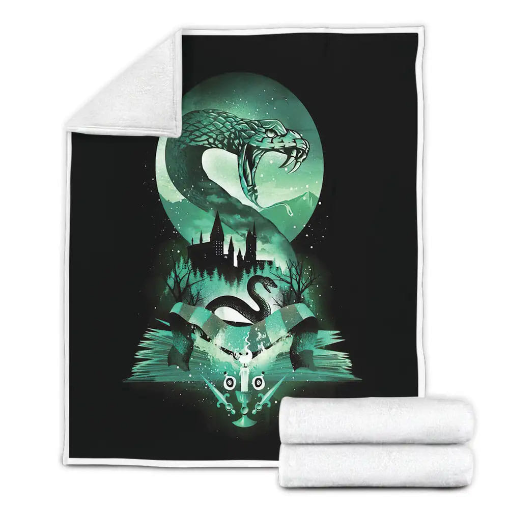 Slytherin House Illustrations Harry Potter Fleece Blanket Gift For Christmas Thanksgiving Halloween