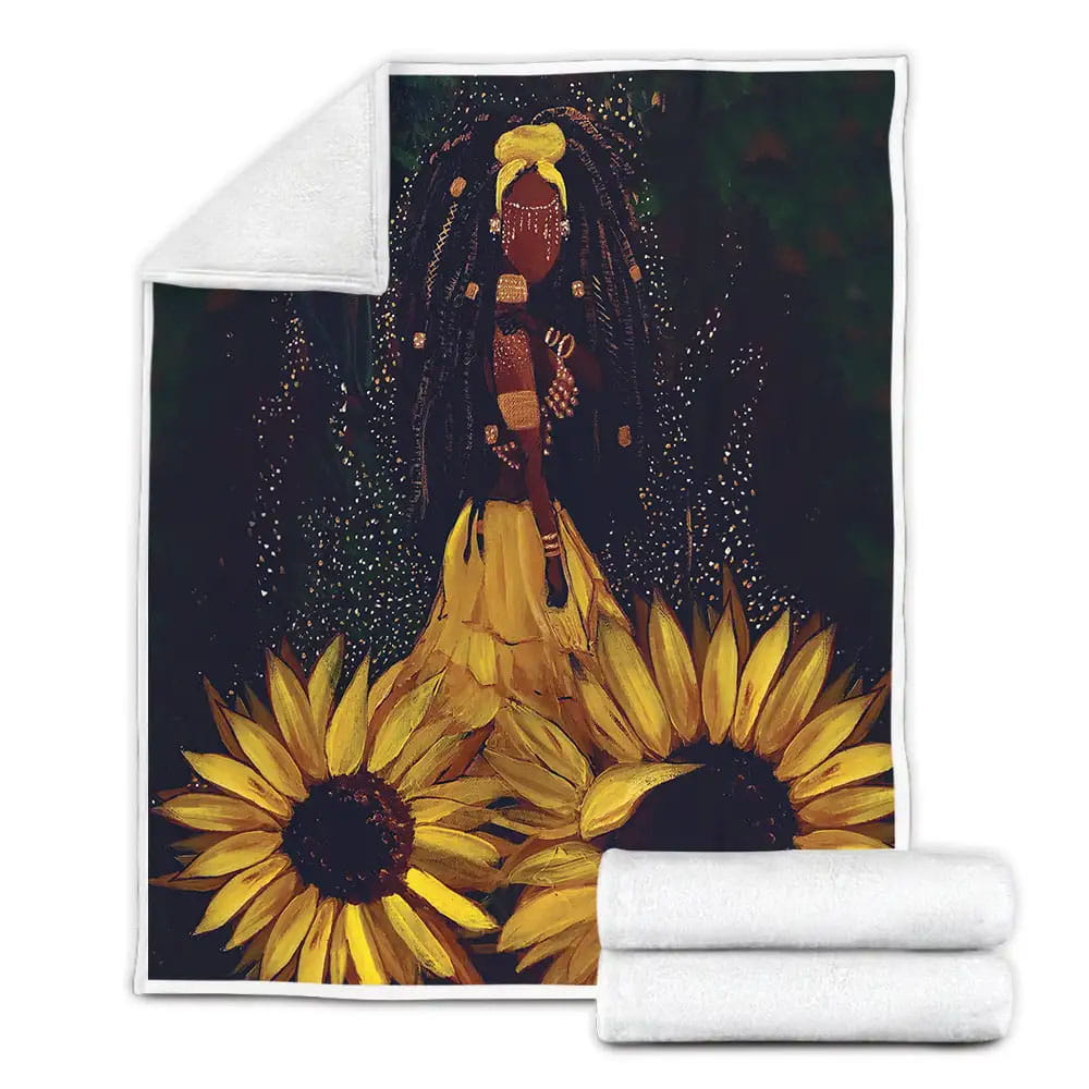 African American Black Girl Sunflower Dress Petmytshirt Fleece Blanket Gift For Wife Husband Besties