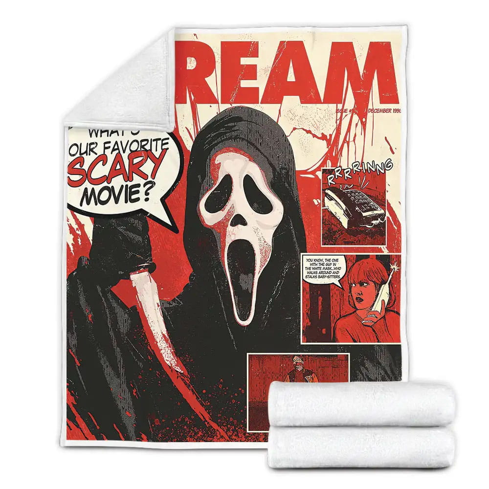 Ghostface In Scream Comic Art Style Poster Fleece Blanket Gift For Christmas Thanksgiving Halloween