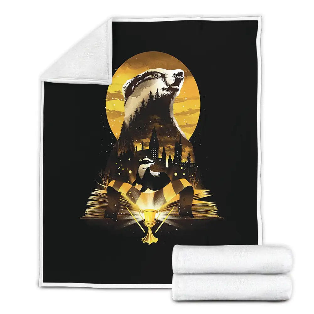 Harry Potter House Hufflepuff Badger Digital Illustration Fleece Blanket Gift For Wife Husband Besties