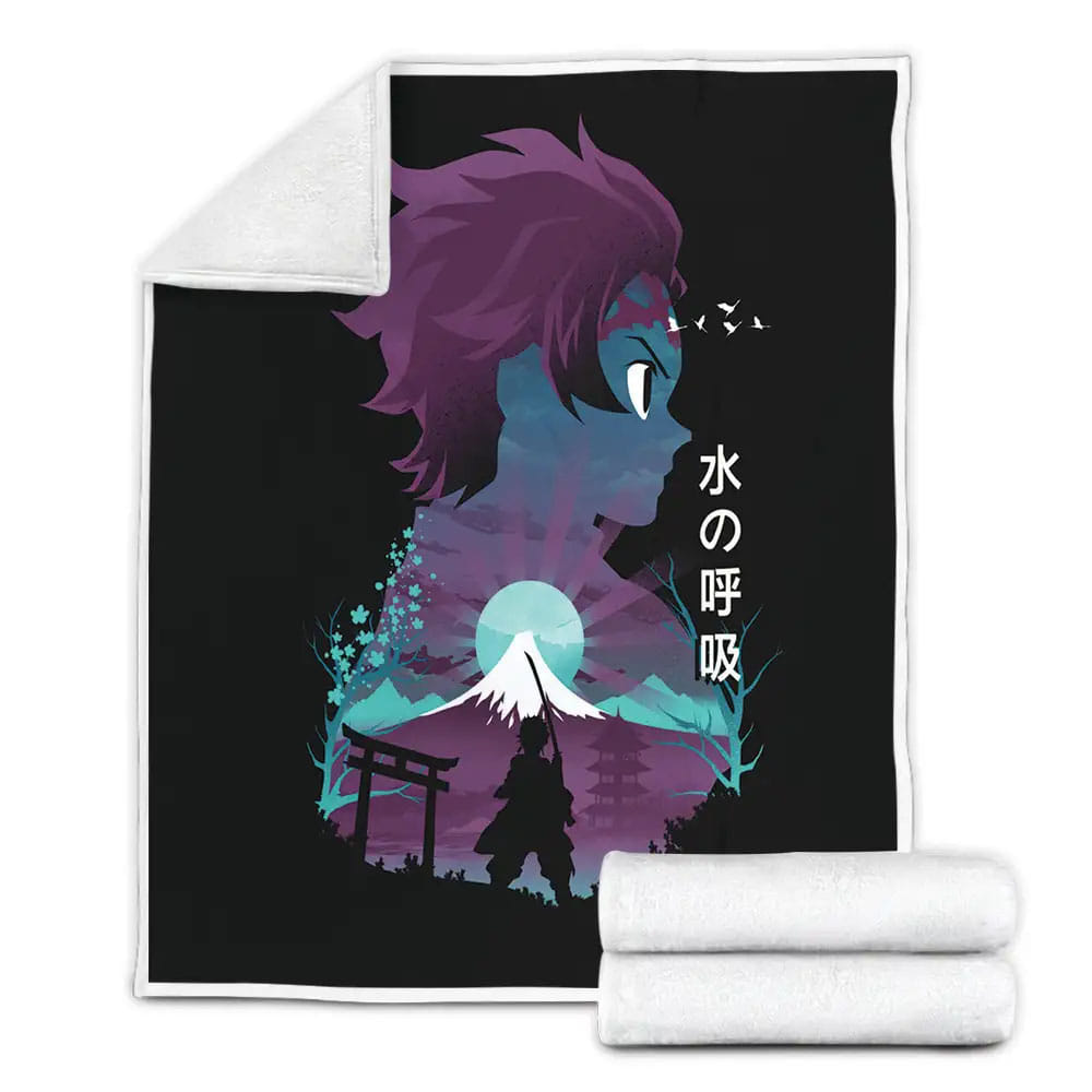 Illusion Negative Space Anime Hero Tanjiro Fleece Blanket Gift For Christmas Thanksgiving Halloween