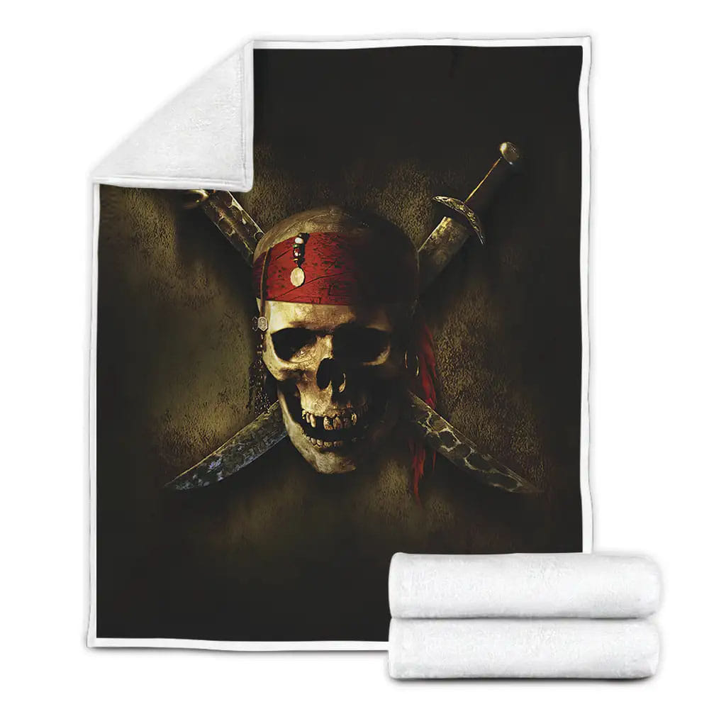 Pirates Of The Caribbean Captain Jack Sparrow Logo Symbol Fleece Blanket Gift For Wife Husband Besties