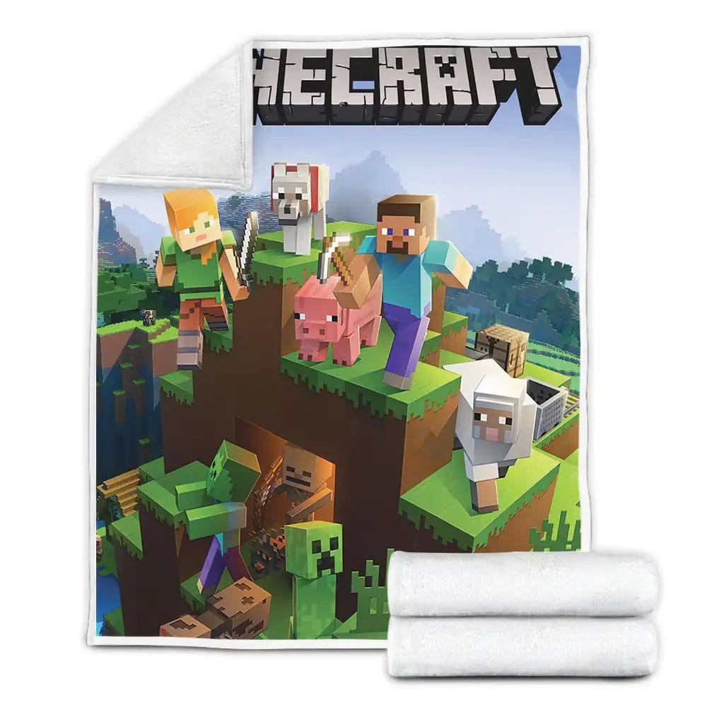 Minecraft Survivors And Animals Hiding From Green Zombies Fleece Blanket Gift For Wife Husband Besties