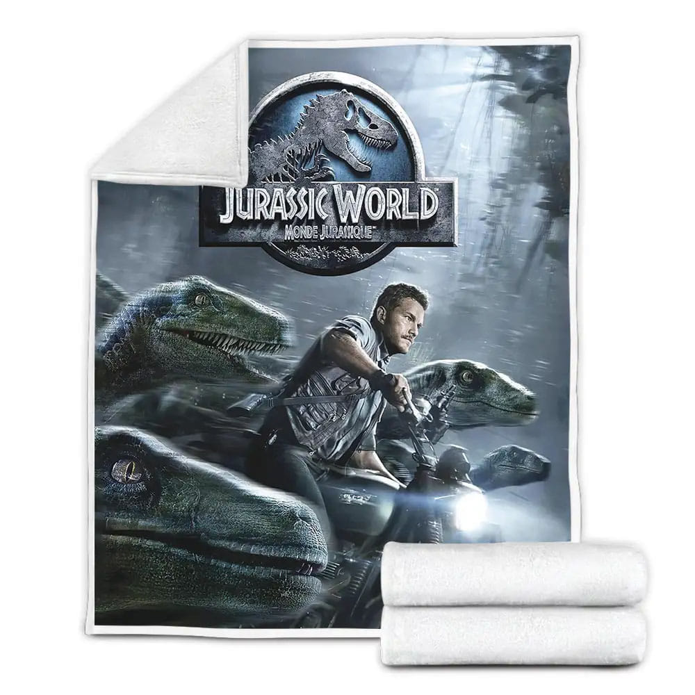 Jurassic World Chris Pratt And Velociraptors Fleece Blanket Gift For Christmas Thanksgiving Halloween