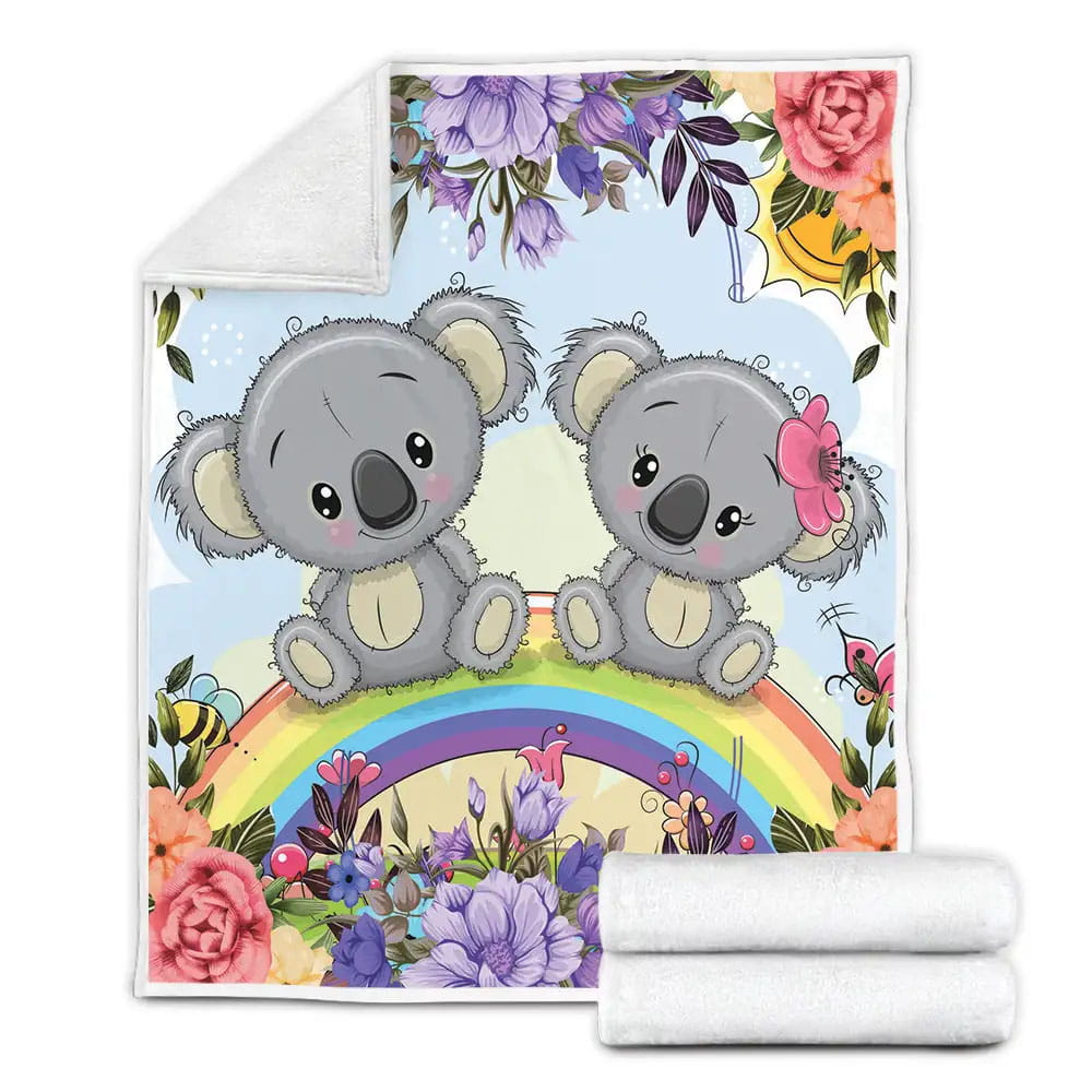 Koala Couple Sitting On Rainbow Perfect Gifts For Koala Lover Gifts Fleece Blanket Perfect 