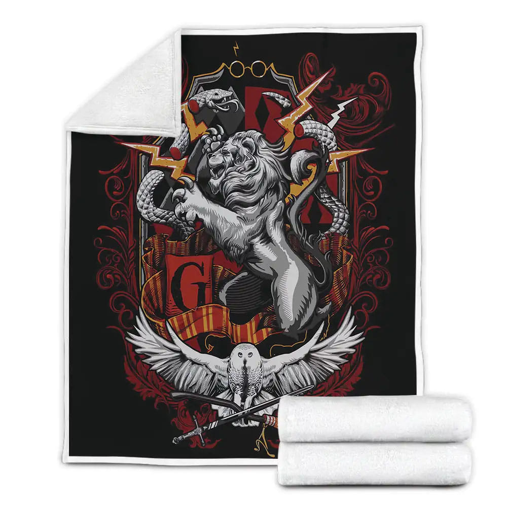 Gryffindor House Lion Symbol Illustrations Fleece Blanket Gift For Christmas Thanksgiving Halloween