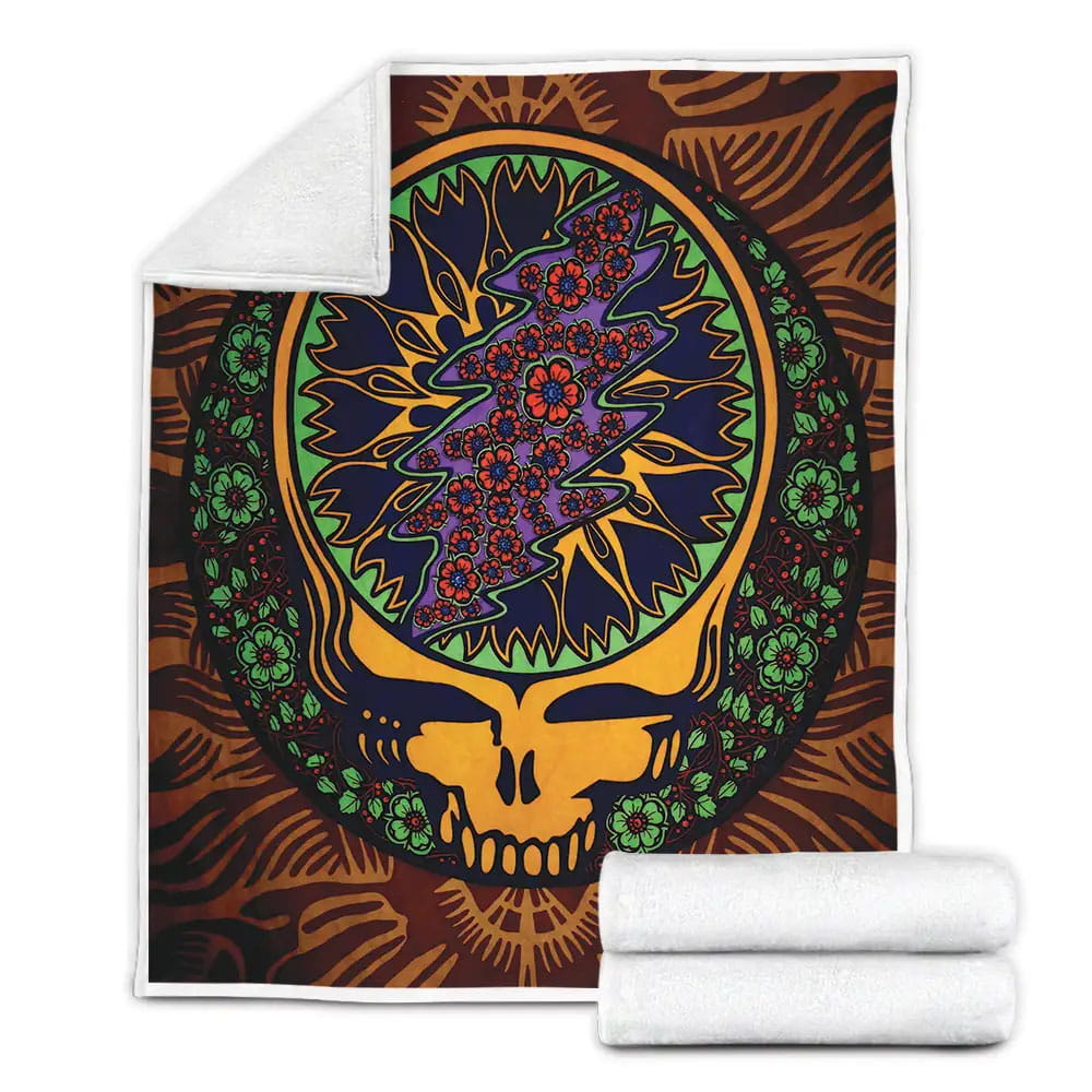 Grateful Dead Trippy Steal Your Face Skull Fleece Blanket Gift For Christmas Thanksgiving Halloween
