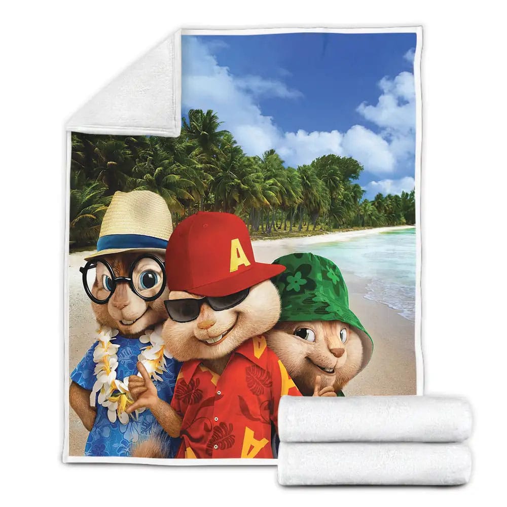 Alvin And The Chipmunks Group On The Beach Fleece Blanket Gift For Christmas Thanksgiving Halloween