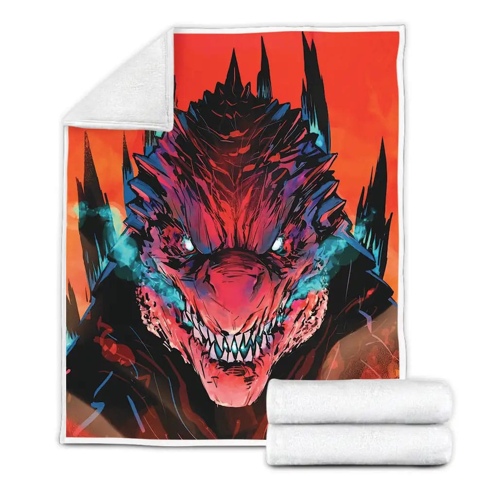 Angry Godzilla In Digital Drawing Portrait Fleece Blanket Gift For Christmas Thanksgiving Halloween
