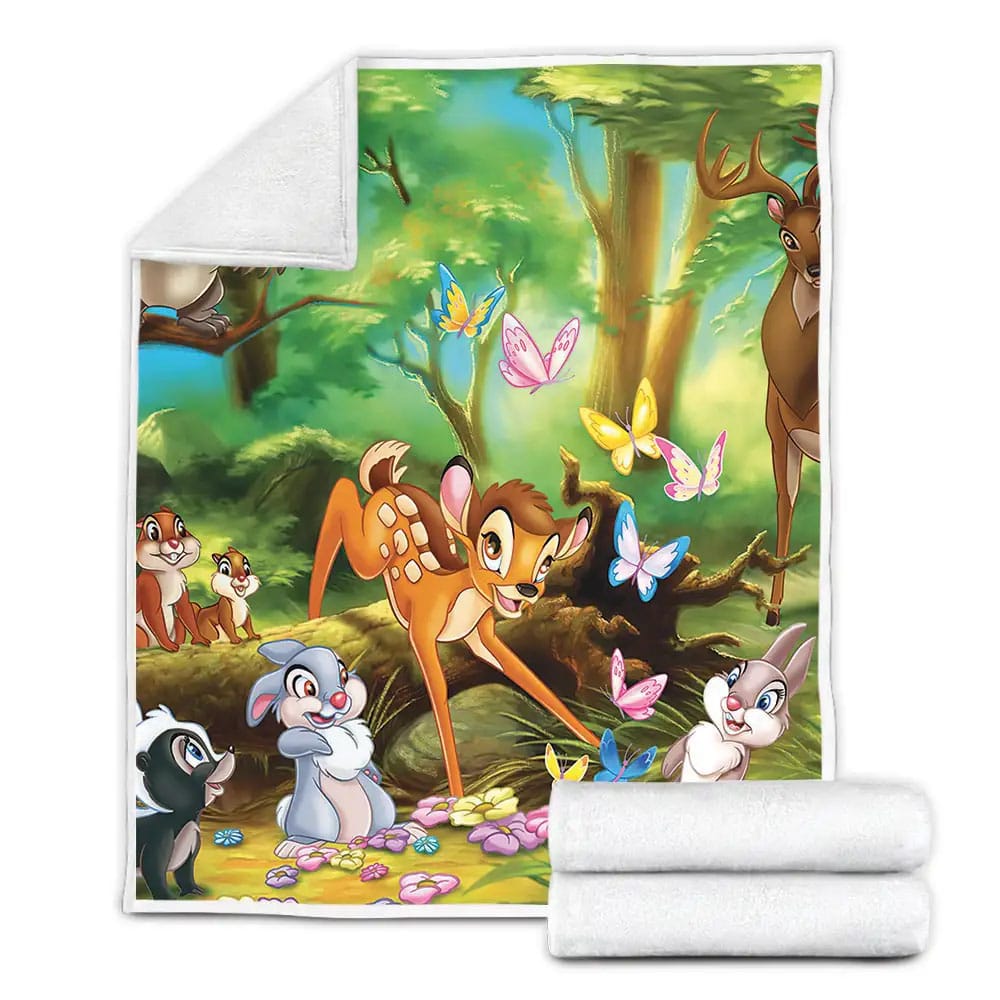 Bambi Playing With Butterflies And Friends Fleece Blanket Gift For Christmas Thanksgiving Halloween