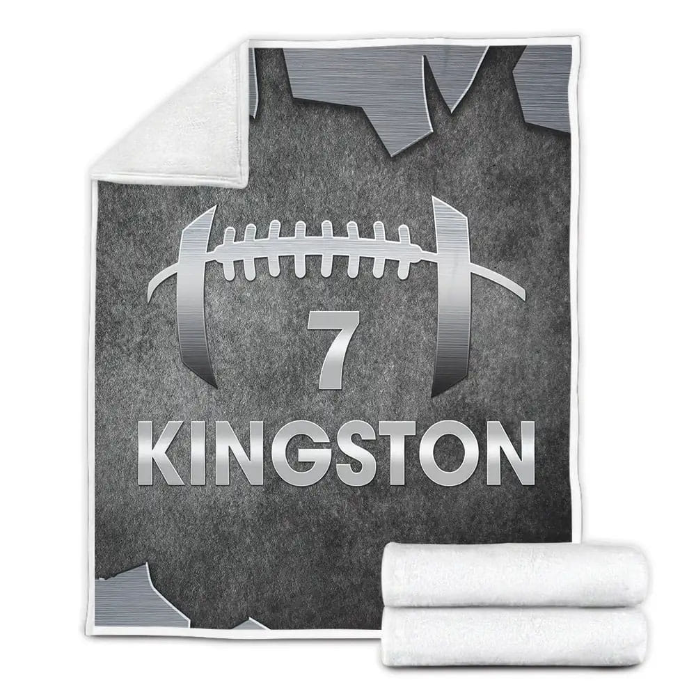 American Football Metal Custom Name Fleece Blanket Gift For Birthday Halloween Christmas Thanksgiving