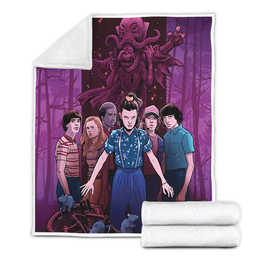 Stranger Things Eleven Protecting Her Friends Illustration Fleece Blanket Gift For Wife Husband Besties