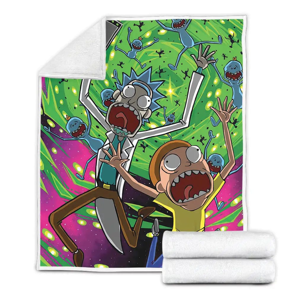 Rick And Morty Being Sucked In Green Portal Fleece Blanket Gift For Christmas Thanksgiving Halloween