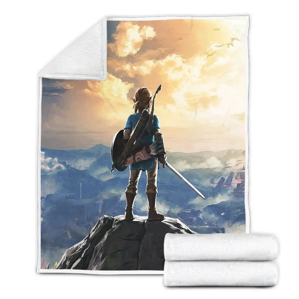 The Legend Of Zelda Link Standing On The Top Of The Mountain Painting Fleece Blanket Perfect 