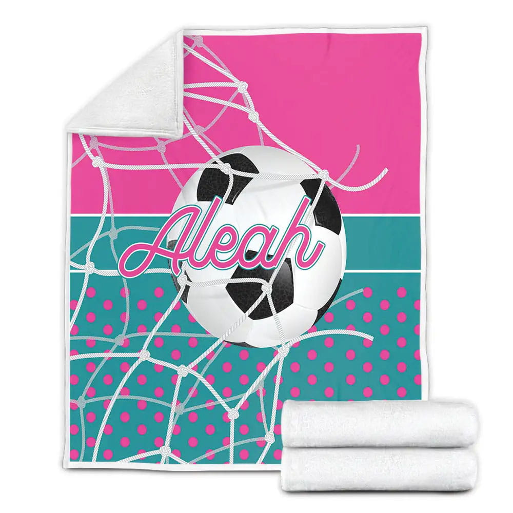 Custom Soccer Pink Pattern With Name Fleece Blanket Gift For Birthday Halloween Christmas Thanksgiving