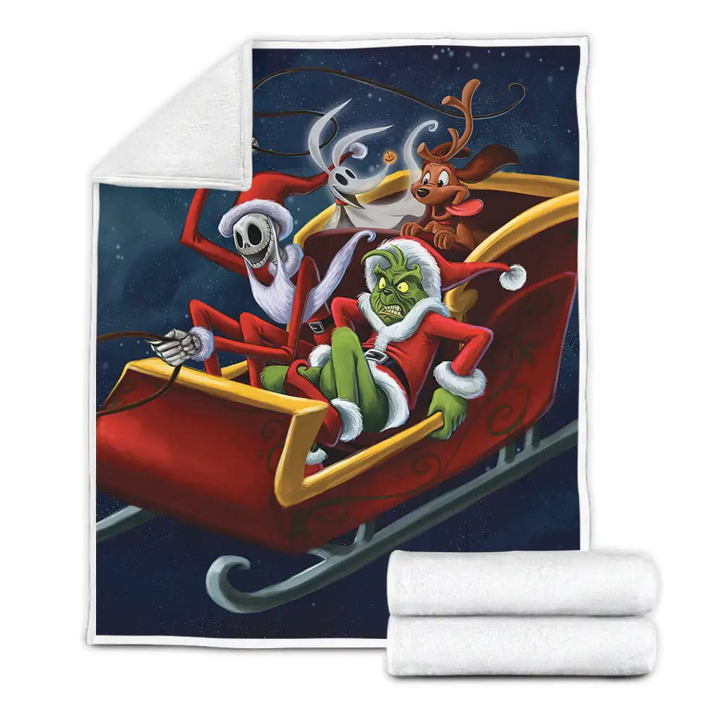 Grinch And Nightmare Before Christmas Fleece Blanket Gift For Birthday Halloween Christmas Thanksgiving