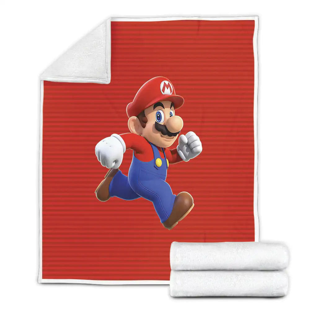 Super Mario In Red Stripes Background Fleece Blanket Gift For Birthday Halloween Christmas Thanksgiving