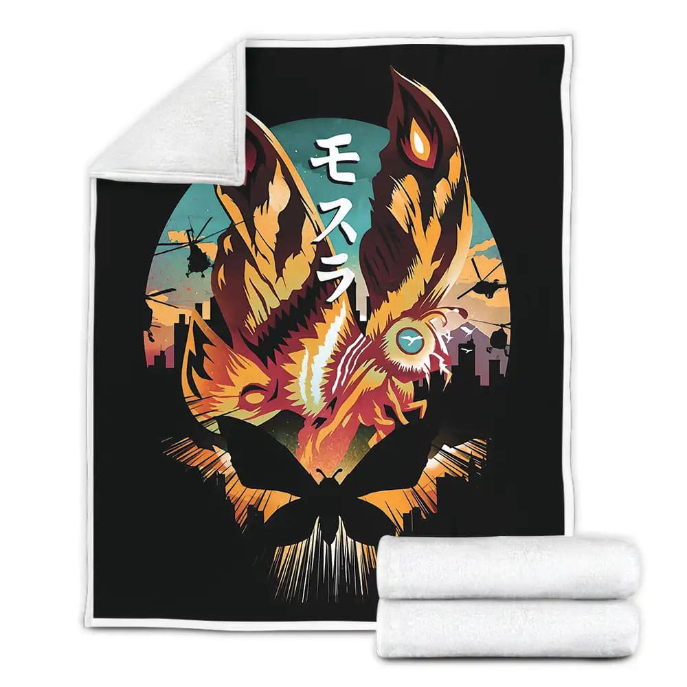 Illusion Negative Space Mothra Sunset Fleece Blanket Gift For Birthday Halloween Christmas Thanksgiving