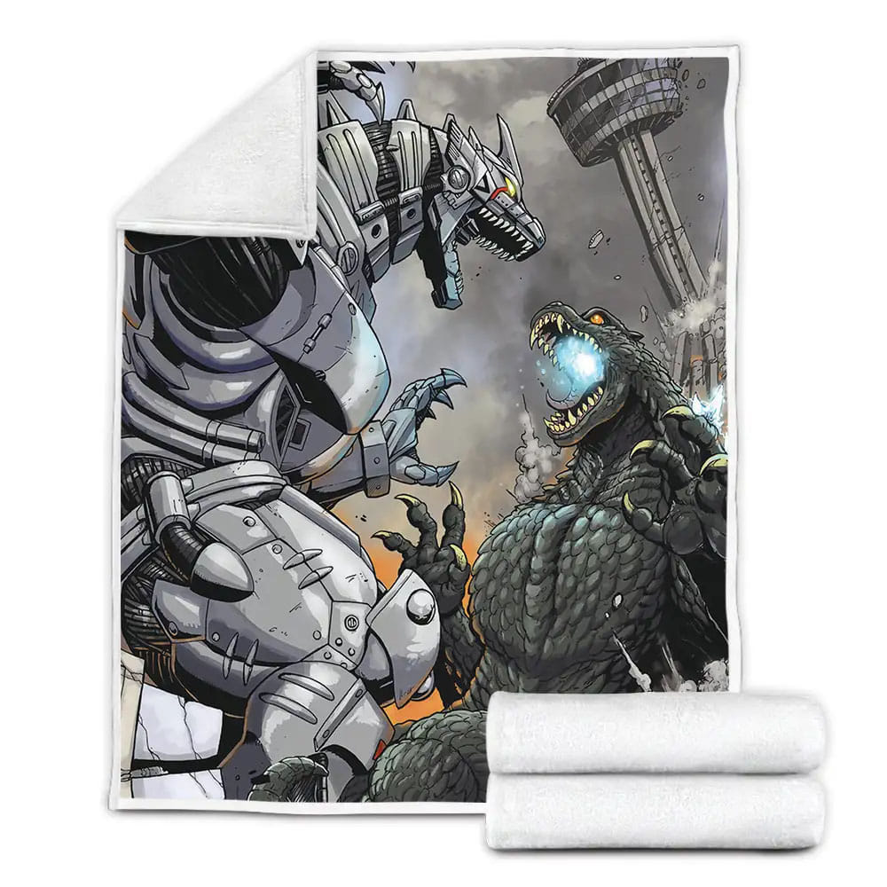 Godzilla Vs Mechagodzilla In Manga Art Style Fleece Blanket Gift For Christmas Thanksgiving Halloween