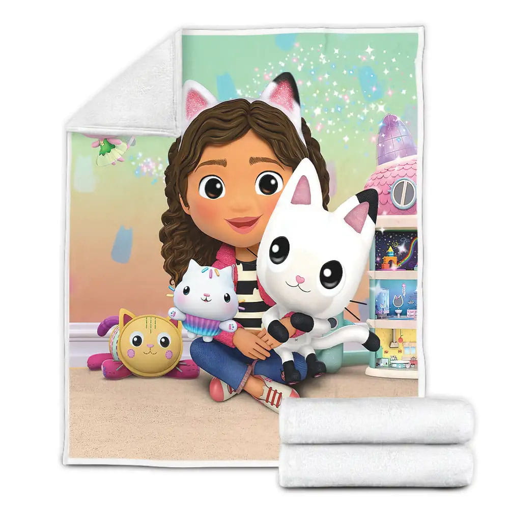 Gabbys Dollhouse Gabby And Cats Illustration Fleece Blanket Gift For Christmas Thanksgiving Halloween