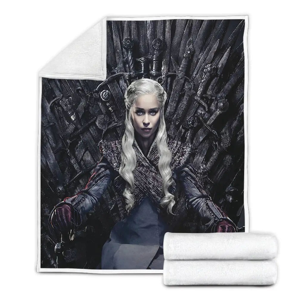 Game Of Thrones Queen Daenerys Targaryen On The Iron Throne Fleece Blanket Gift For Wife Husband Besties