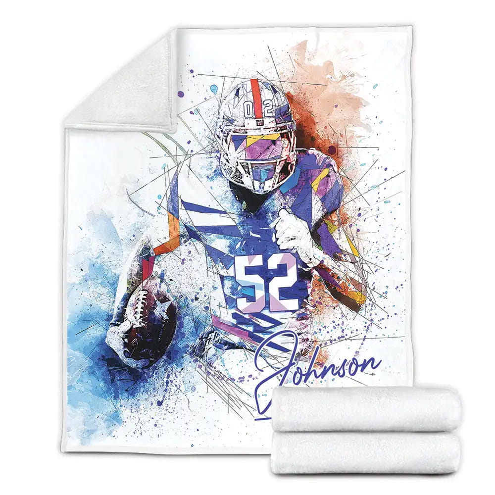 Football With Your Signature And Number Fleece Blanket Gift For Birthday Halloween Christmas Thanksgiving