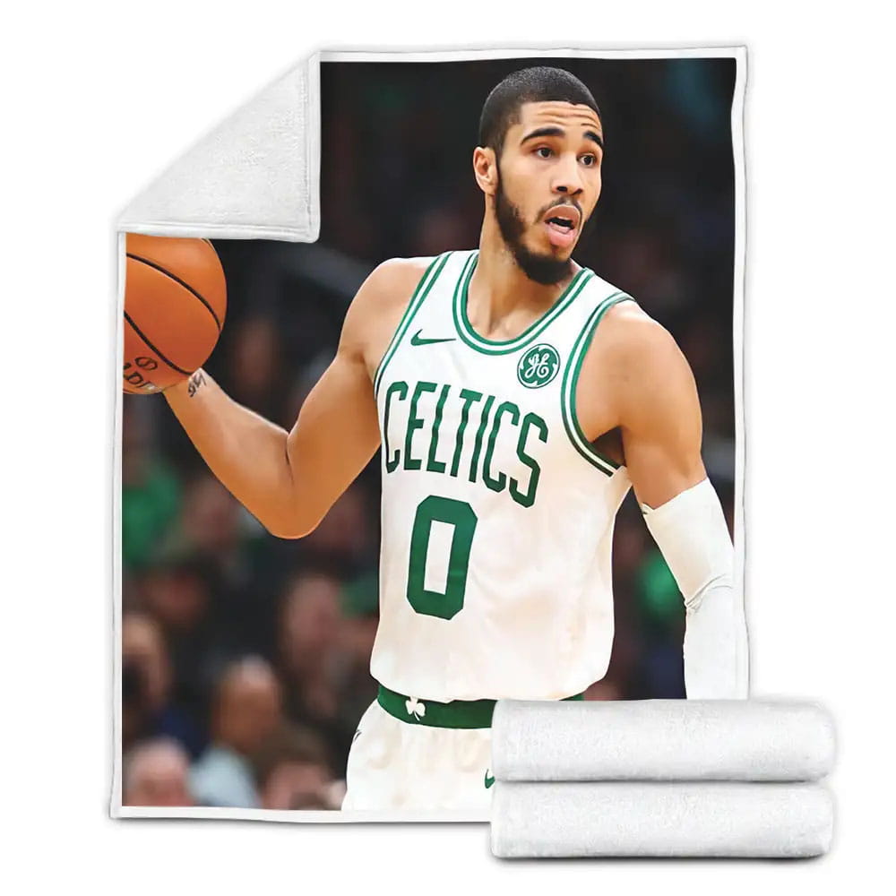 Boston Celtics Jayson Tatum In White Uniform Fleece Blanket Gift For Christmas Thanksgiving Halloween