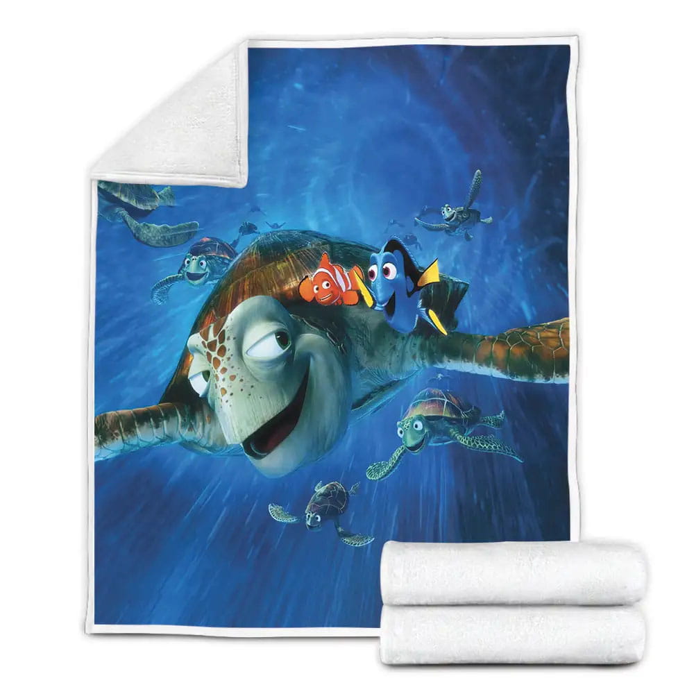 Marlin And Dory In Sea Current With Sea Turtles To Find Nemo Fleece Blanket Gift For Wife Husband Besties