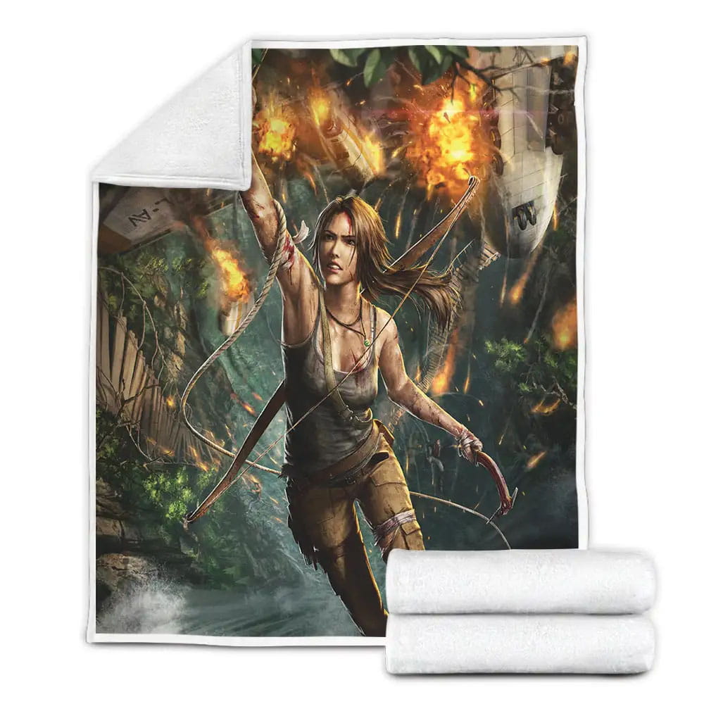 Tomb Raider Lara Croft And The Exploded Plane Fleece Blanket Gift For Christmas Thanksgiving Halloween