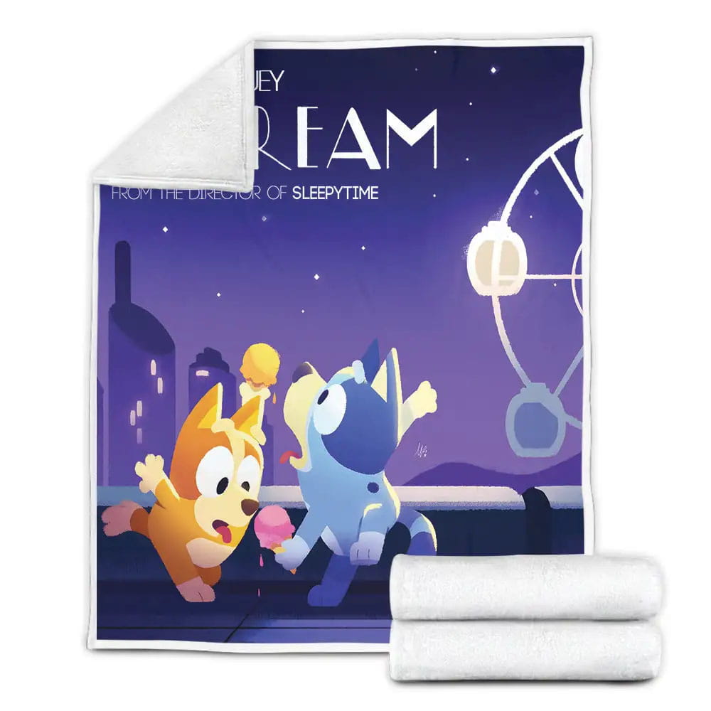 Bluey And Bingo Ice Cream As La La Land Fleece Blanket Gift For Birthday Halloween Christmas Thanksgiving