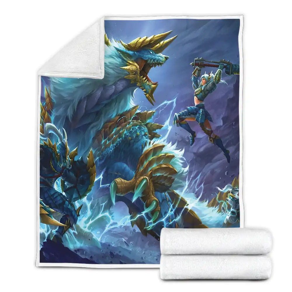 Monster Hunter Zinogre Fighting Dragon Fleece Blanket Gift For Birthday Halloween Christmas Thanksgiving