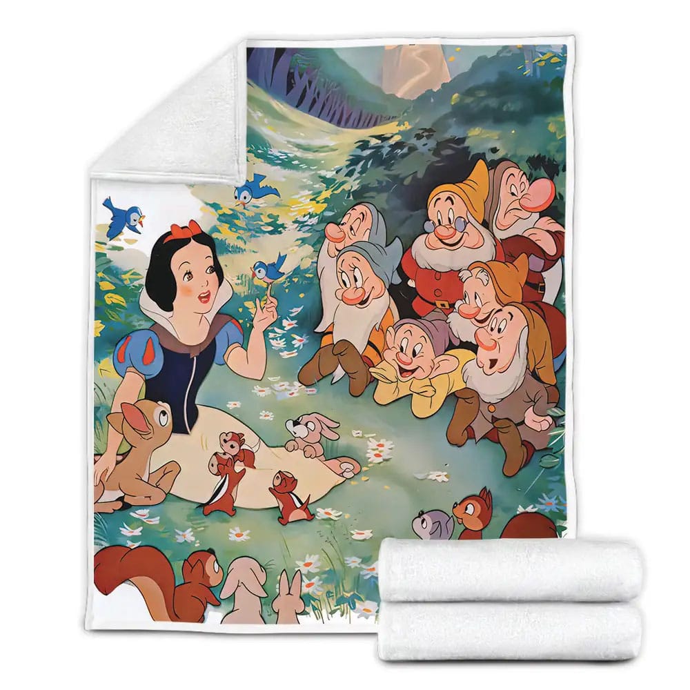 Disney Princess Snow White Surrounded By The Seven Dwarfs And Animals Fleece Blanket Perfect 