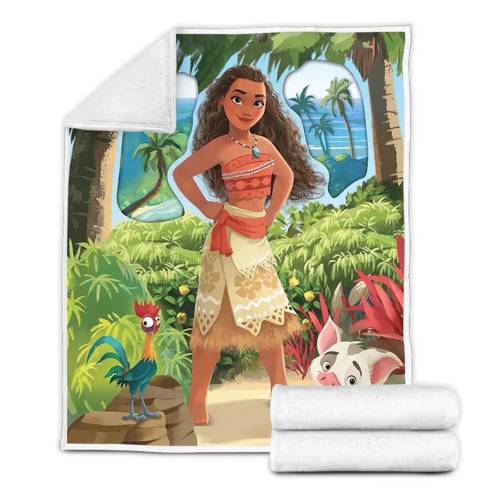 Disney Princess Moana Confidently Standing With Her Friends Fleece Blanket Gift For Wife Husband Besties