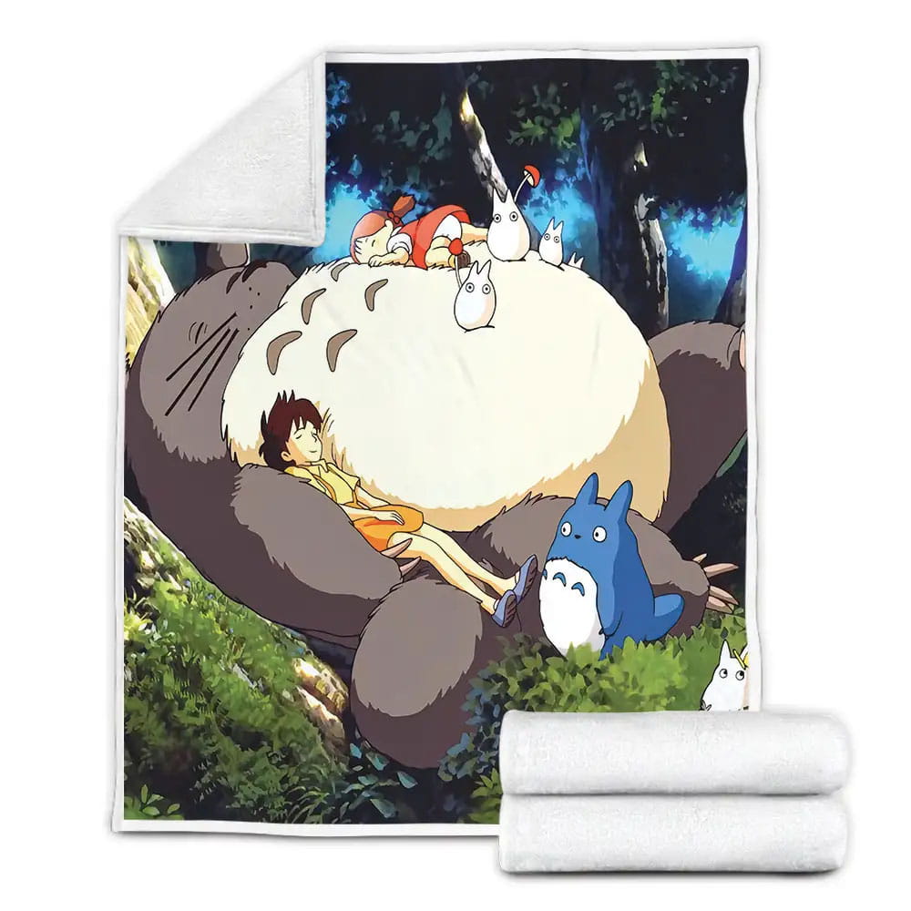Mei And Satsuki Sleeping On Totoro Scene Fleece Blanket Gift For Birthday Halloween Christmas Thanksgiving