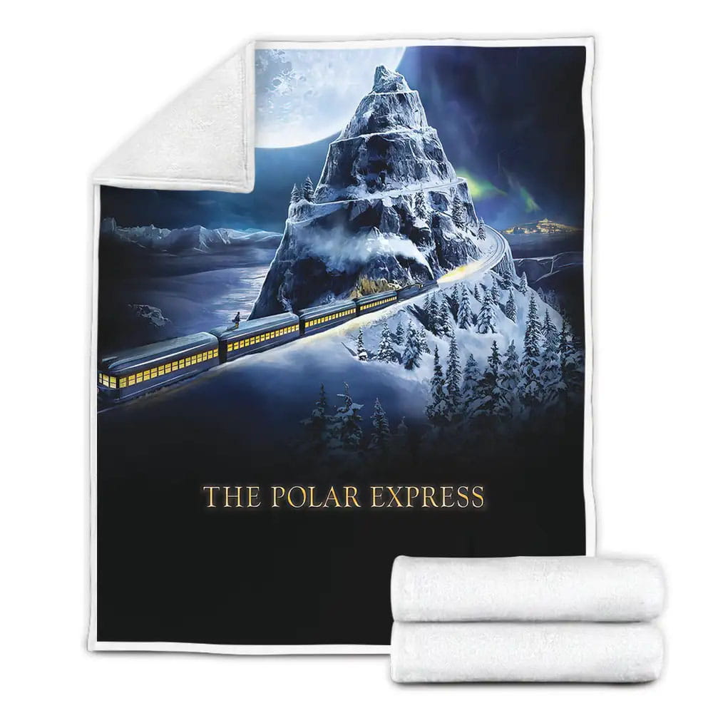 The Polar Express Full Moon Background Fleece Blanket Gift For Birthday Halloween Christmas Thanksgiving