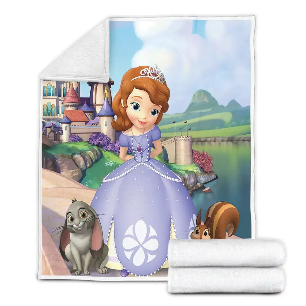 Sofia The First In Front Of The Castle Fleece Blanket Gift For Birthday Halloween Christmas Thanksgiving