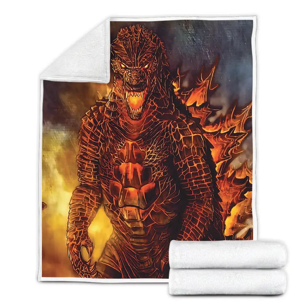 Red Godzilla With The Fire Power Illustration Fleece Blanket Gift For Christmas Thanksgiving Halloween