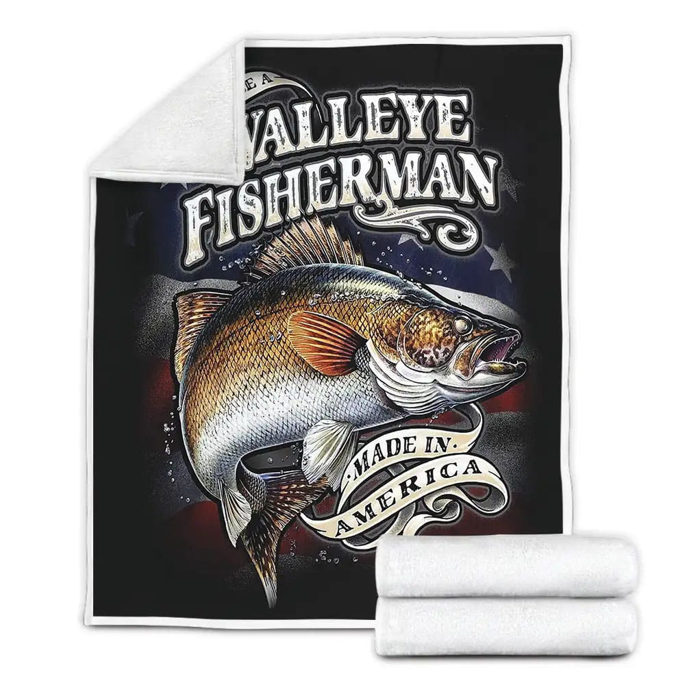 Proud To Be Walleye Fisherman Made In America Fleece Blanket Gift For Christmas Thanksgiving Halloween