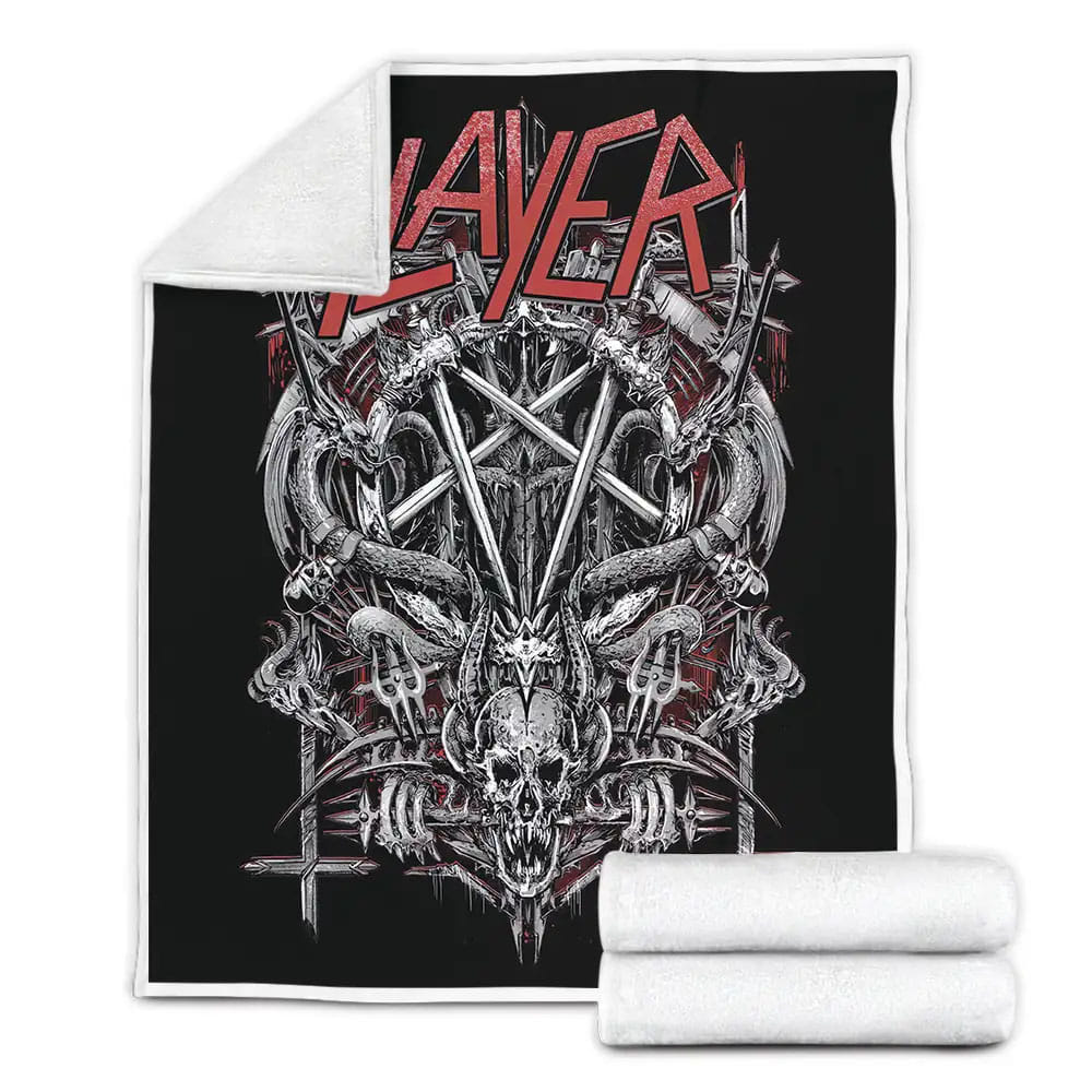 Slayer Hard Metal Demonic Skeleton Art Fleece Blanket Gift For Birthday Halloween Christmas Thanksgiving
