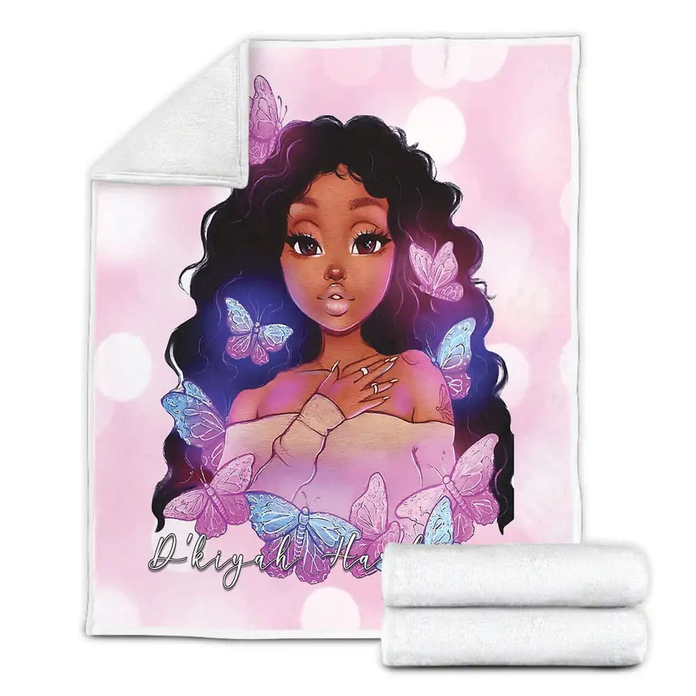 Butterfly Pink Black Girl Petmytshirt Fleece Blanket Gift For Birthday Halloween Christmas Thanksgiving