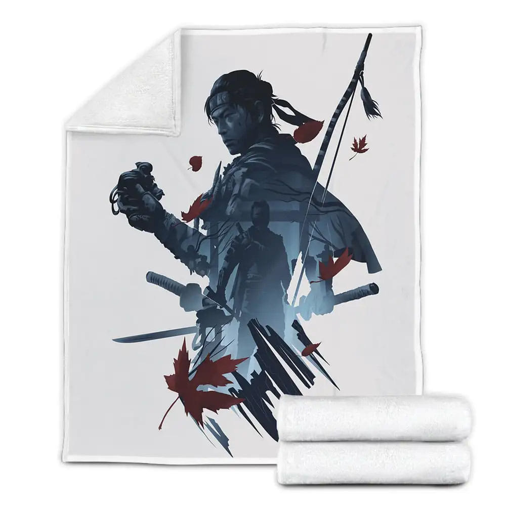 Ghost Of Tsushima Character Silhouette Fleece Blanket Gift For Birthday Halloween Christmas Thanksgiving