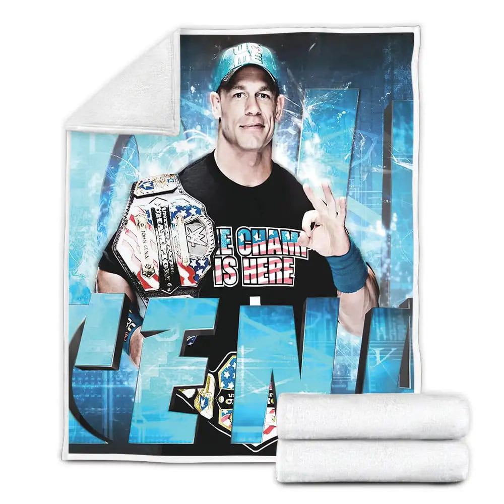 John Cena Posing With His Championship Fleece Blanket Gift For Birthday Halloween Christmas Thanksgiving