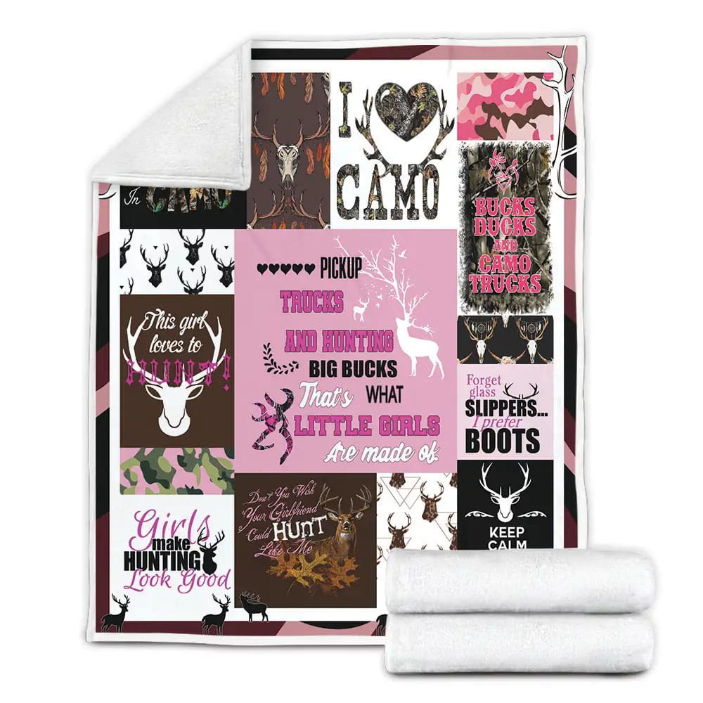 Hunting Girl Pretty In Pink Dangerous In Camo Fleece Blanket Gift For Christmas Thanksgiving Halloween